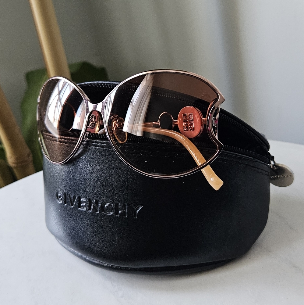 Givenchy Women's Pink Crystal Logo Sunglasses - SGV233S w/ Leather Case